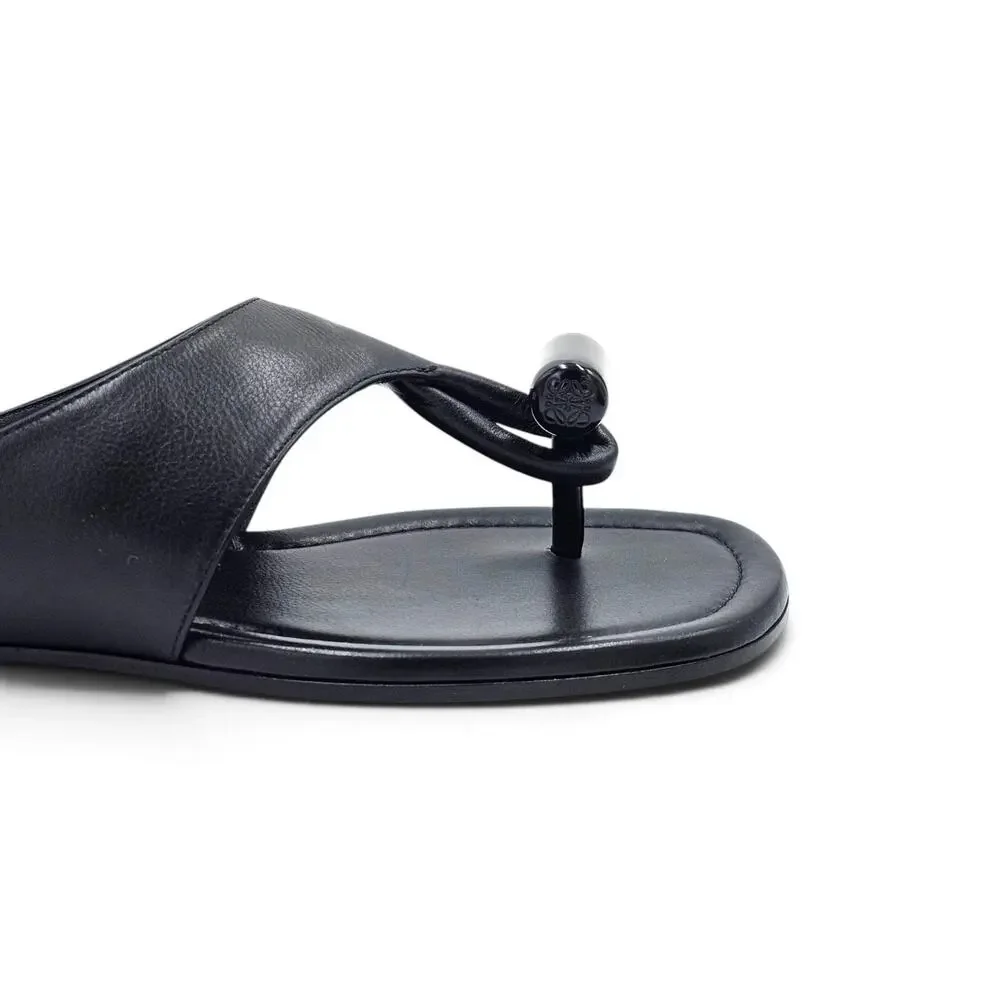 Loewe Toggle Flat Sandals Calfskin Leather Black - NWB $1100